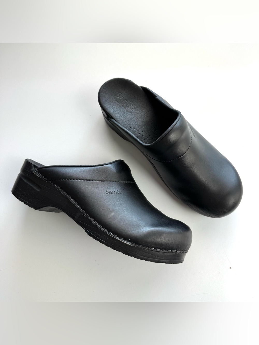Sanita Sonja PU Black Clogs Slip On Mule Comfort Shoes Women’s Sz 42 US 10.5-11